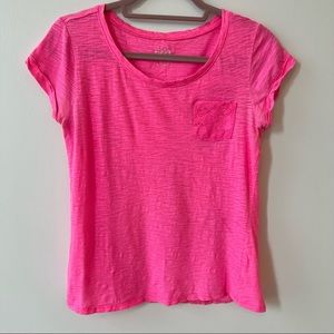 Hot pink shirt with lace pocket